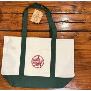 TRADER JOE’S Classic Canvas Green/Cream Tote Bag, Limited Edition